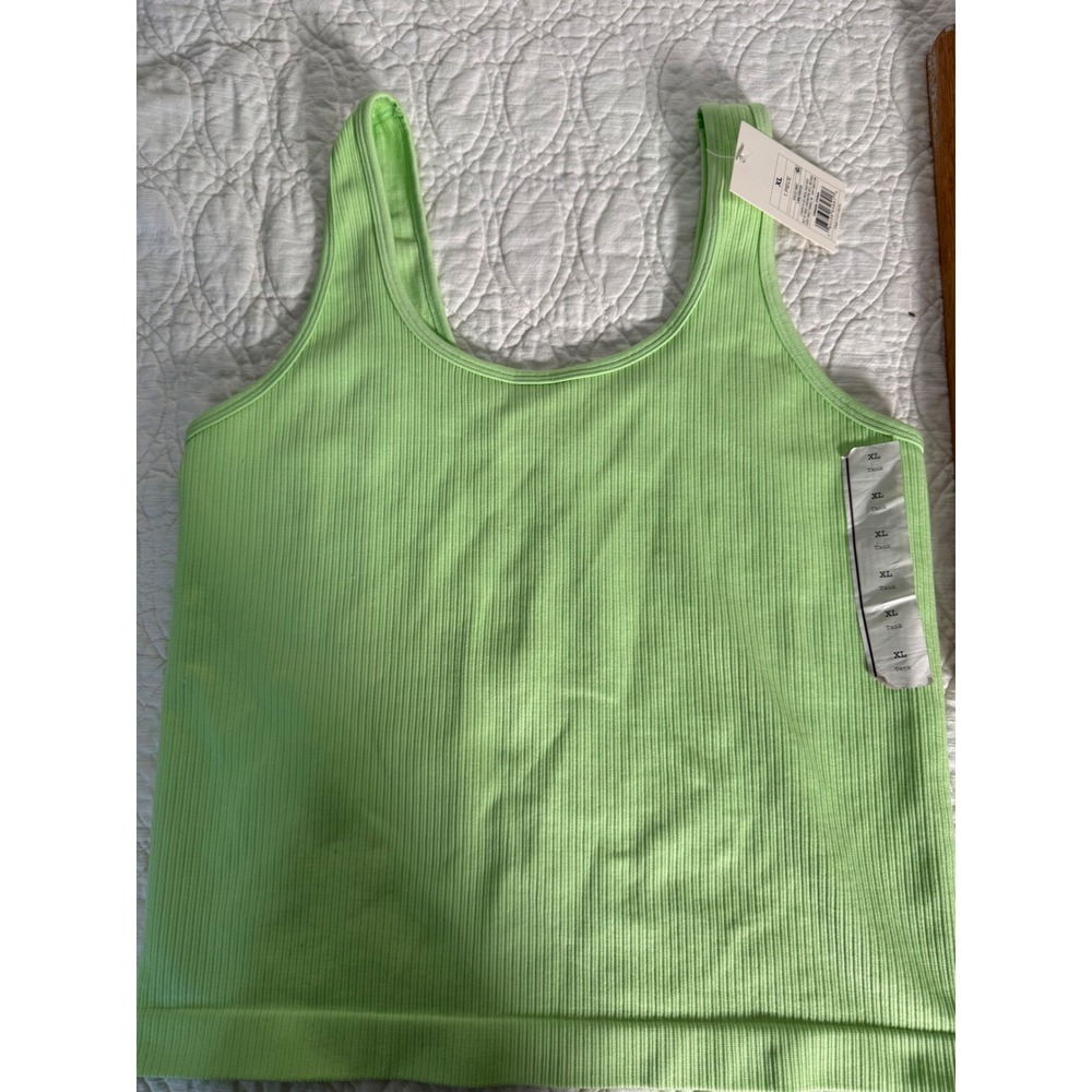 A New Day Women XL Lime Green Ribbed Seamless Tank Top Scoop Neck Sleeveless